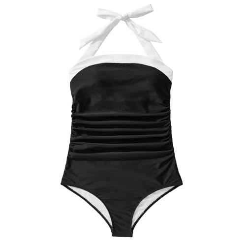 RXRXCOCO Women Retro One Piece Swimsuit Tummy Control Halter Vintage Bathing Suit