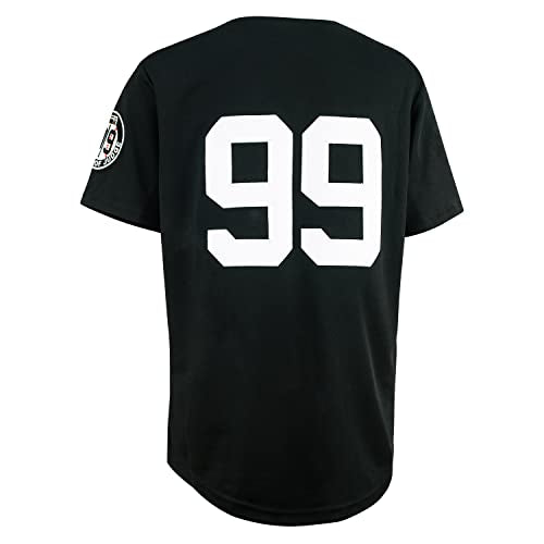 99 Baseball Jersey Embroidered Patches Sewn White Jersey with Navy Stripes