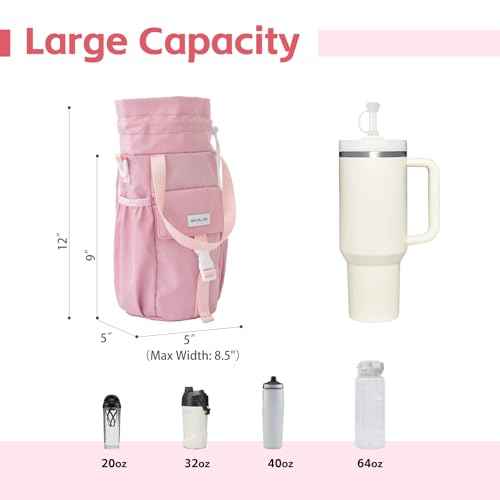 Water Bottle Holder with Strap Phone Pocket 32oz 40oz 64oz Tumbler Water Bottle Carrier Sling Bag Crossbody