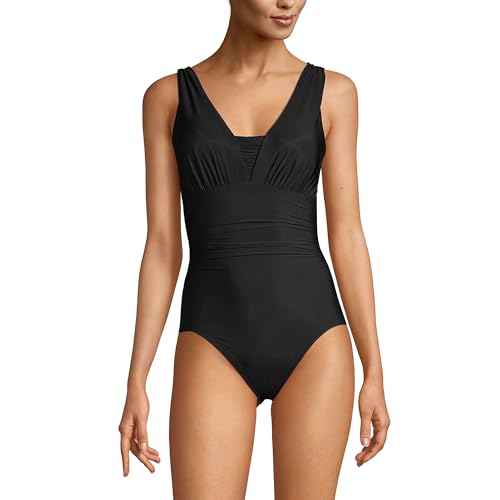 Lands' End Women's SlenderSuit Grecian Tummy Control Chlorine Resistant One Piece Swimsuit