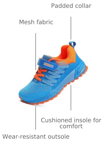 Kids Sneakers Lightweight Boys Girls Tennis Shoes - 13 Little Kid, Blue & Orange
