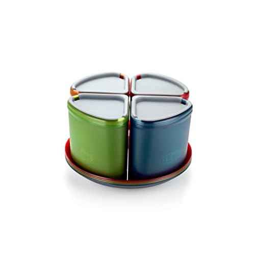 GSI Outdoors Infinity 4 Person Compact Nesting Tableset for Ultra-Light and Compact with Cup, Bowls and Plates for Camping, RV, or BBQ