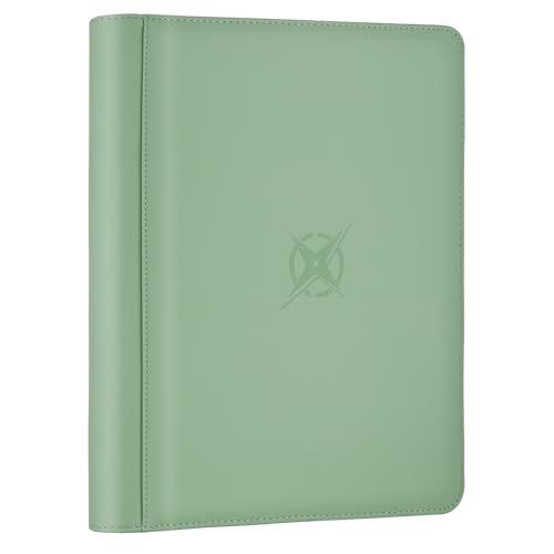 Trading Card Binder 9-Pocket, Holds 540 Cards, Premium PU Zip, Soft Green