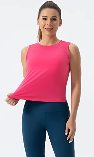 Ice Silk Workout Tank Top for Women - Bright Pink, Medium, Quick Dry Fitness Shirts