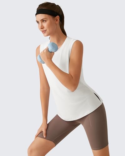 Large White G4Free Lyocell Workout Tank Top High Neck Athletic Yoga Running