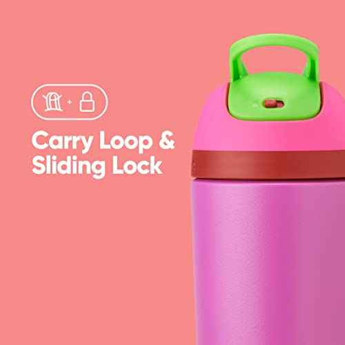 Owala Kids Flip Insulated Stainless-Steel Water Bottle with Straw and Locking Lid, 14-Ounce, Pink/Purple (All the Berries)