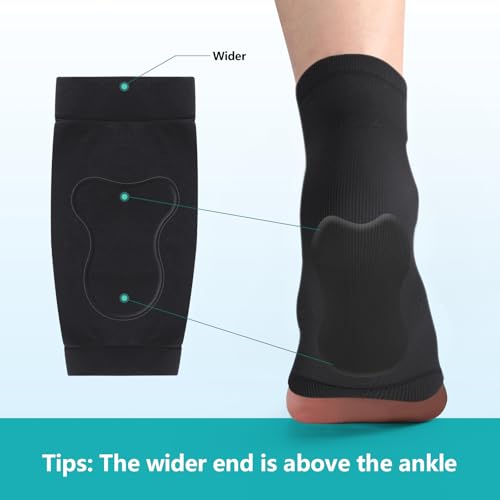 Achilles Tendon Heel Protector Sleeve - Black, Regular Size, Compression & Gel Support
