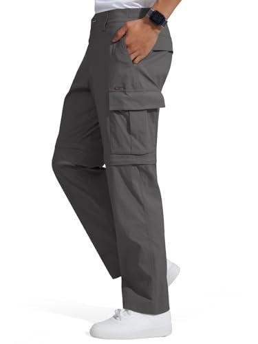 FREE SOLDIER Mens Hiking Pants Convertible Cargo Pants - 34W x 32L Gray