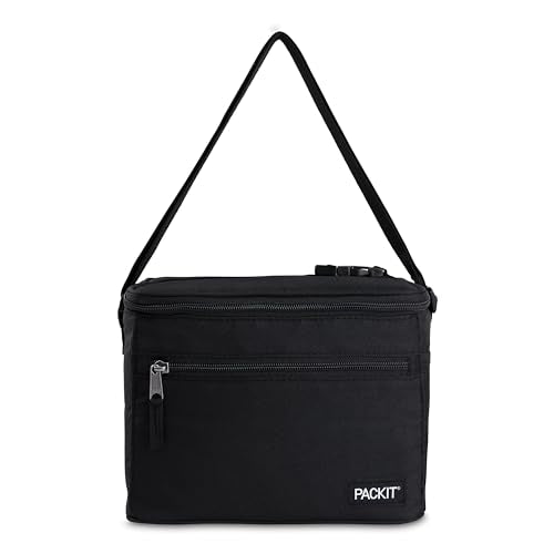 PackIt Freezable Essential Lunch Cooler Bag Black Medium - Reusable Insulated Bento Box