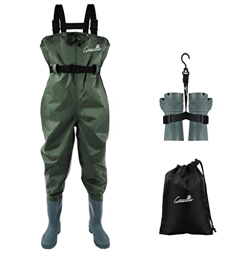 Greenwater Waterproof Chest Waders for Men & Women with Boots - Green, M9/W11