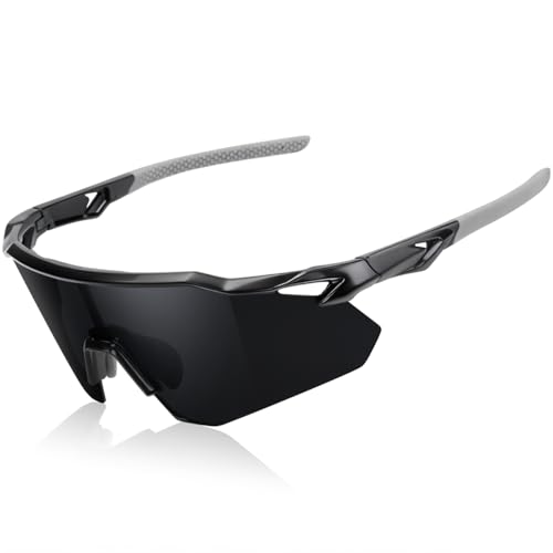 SEKKAF Polarized Sports Sunglasses for Men Women Black UV Protection Lightweight Running Cycling
