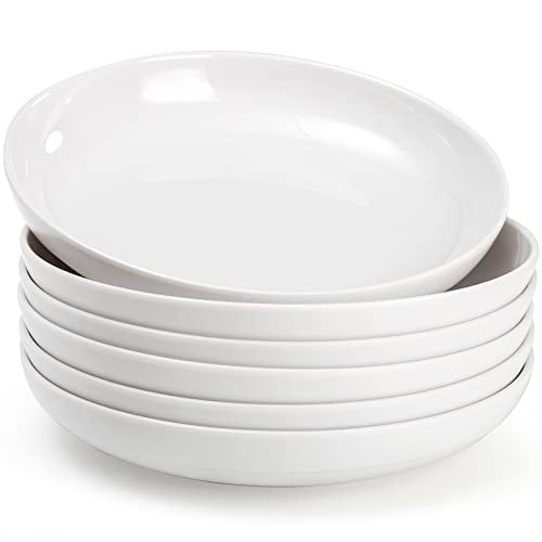 Fasmov Melamine Pasta Bowls 9 Inch, 30 Oz - Pack of 6, Dishwasher Safe White