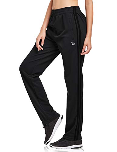 Baleaf Women's Athletic Jogging Sweatpants with Zipper Pockets - Large Black