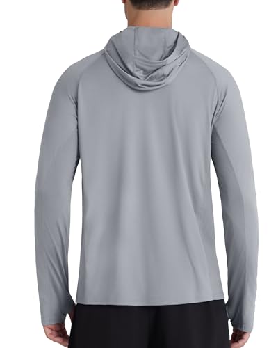 Men's UPF 50+ Sun Hoodie with Face Mask - Large Gray Outdoor Sun Protection Shirt