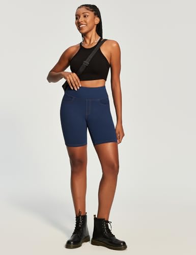 IUGA Women's 6-Inch Tummy Control Biker Shorts - Denim Navy Blue, Large