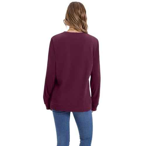 WIHOLL Womens Sweatshirt Crewneck Long Sleeve Shirts Loose Fit Pleated Front Tops Fall Fashion