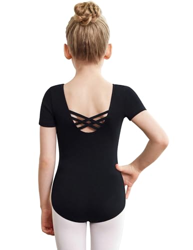 Girls Gymnastics Leotard with Crisscross Back - Ballet Dance Outfit 8-9 Years Black