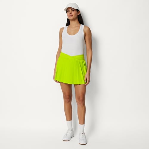 Women's Lime Green Performance Stretch Woven Tennis Skort with Pockets - Small