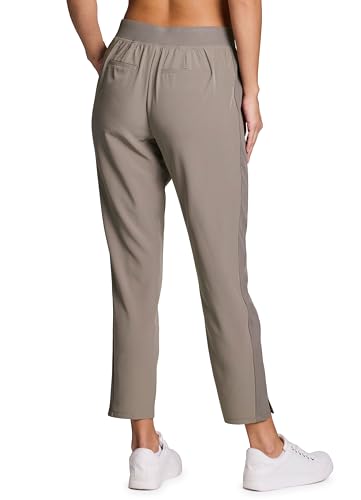 RBX Women's Ankle Pant - Quick Dry Lightweight Stretch Flat-Front Trousers - Medium / Ribbed Side Driftwood