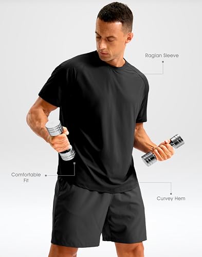 Men's Athletic Workout T-Shirt Large Black Moisture Wicking Running Shirt
