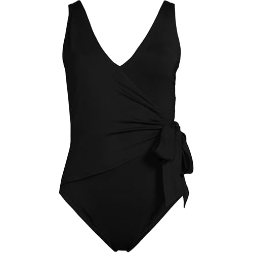 Lands' End Women's Chlorine Resistant Side Tie Wrap High Leg One Piece Swimsuit