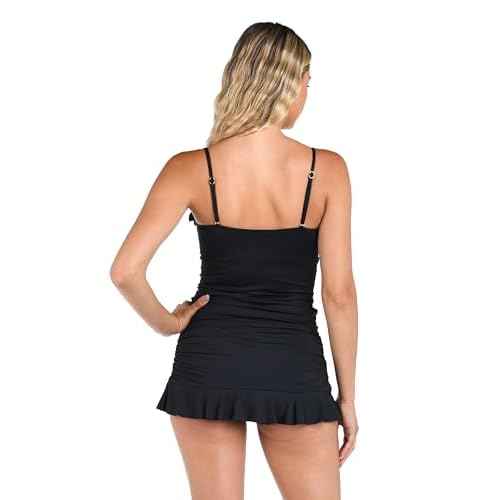 La Blanca Womens Island Goddess Ruffled Bandeau Tankini Swimsuit Top