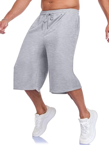 Mens Baggy Sweat Shorts Gym Athletic Basketball Summer Workout Lounge Beach - Large Gray
