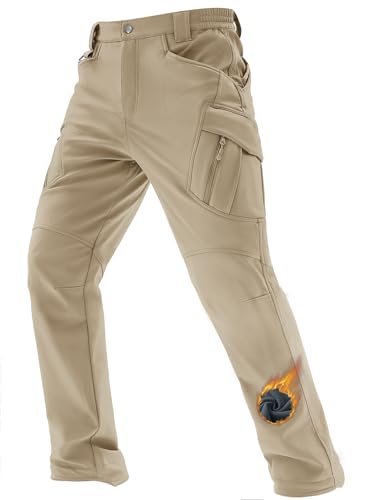Men's Winter Snow Ski Pants Waterproof Fleece Lined Work Tactical Khaki 34
