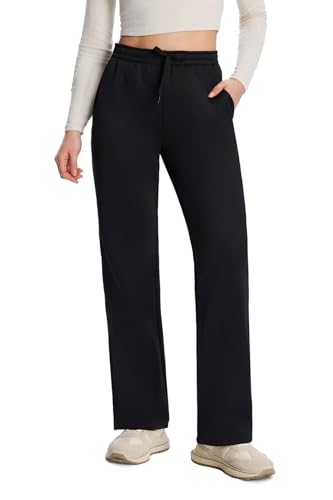 Women's Thermal Fleece-Lined Pants with Pockets - Medium, 27 Inch Inseam, Black
