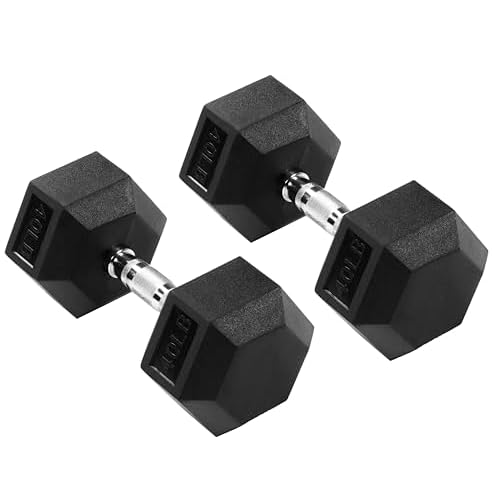 Fitvids Rubber Encased Hex Dumbbell, Multiple Sizes