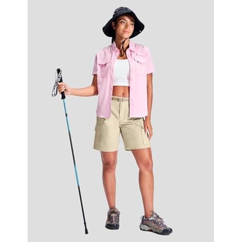 Haimont Women's 7 Inch Hiking Cargo Shorts with Belts Elastic Waist Nylon Quick Dry Water Resistant Camping Travel Trekking