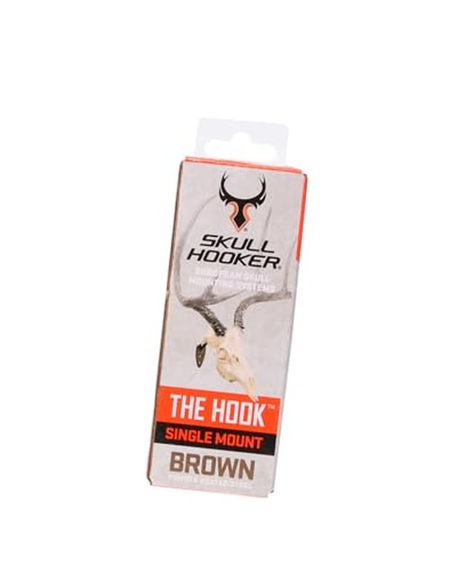 Skull Hooker Powder-Coated Steel Big Game Hook Flush Display Wall Mount, Mounts Bear, Deer & Antelope Specie Skulls, Brown