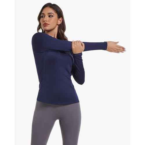4 Pack Women's Long Sleeve Compression Shirts, Dry Fit Workout Athletic Sun Protection Cooling Tops for Yoga Running Gym