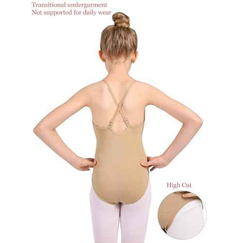 DANSHOW Women and Girls Nude Seamless Camisole Undergarment Leotard with Transition Straps