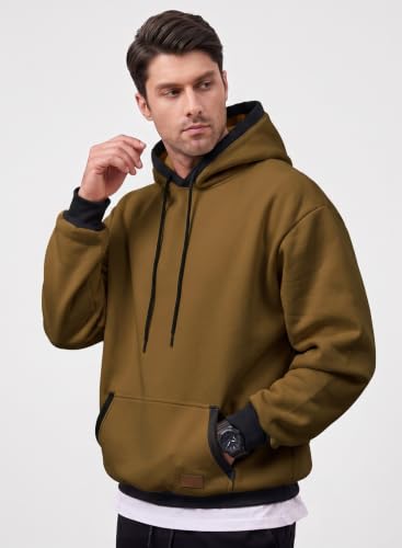 Men's Hoodies Sweatshirts Casual Fleece Pullover with Pocket - Large Brown