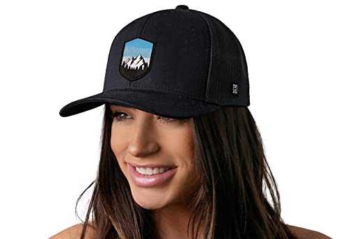 HAKA Mountains & Trees Hat | Outdoor Trucker Mesh Snapback Baseball Cap - Black