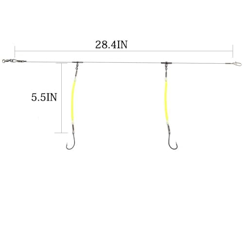Saltwater Fishing Leaders Kit 16# 49-Strand Stainless Steel Cable Rig with Hooks & Beads - 2 Arm