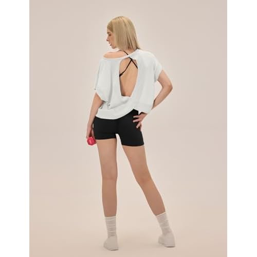 UNIANKIYA Open Back Workout Tops for Women Loose Fit Athletic Crop Tee Short Sleeve Gym Running Yoga Shirt