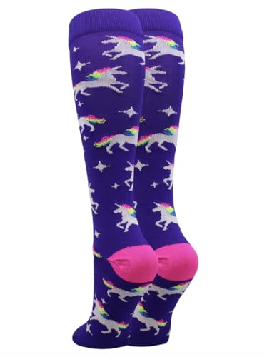 X-Small Rainbow Unicorn Knee-High Sports Socks for Girls & Women - Softball, Soccer, Volleyball