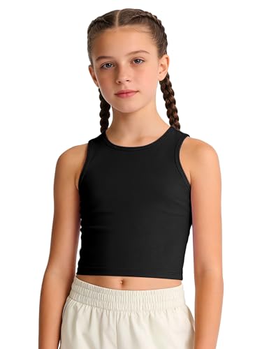 Girls Athletic Tank Top - Sleeveless Dance Crop Top for Kids, 6 Years, Black