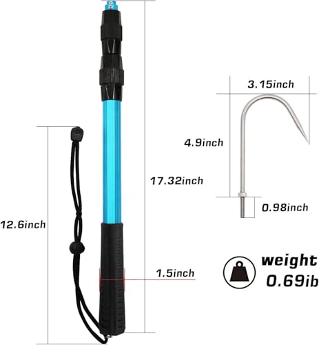SANLIKE Telescopic Fishing Gaff Aluminum Pole Stainless Steel Hook - Blue, 55 Inch
