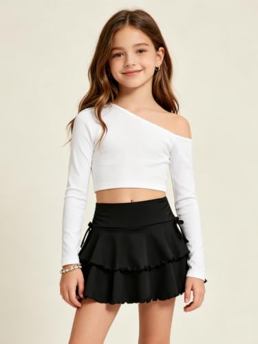 Girls Mini Skirt with Built-in Shorts - 11 Years, Plain Black - Cute & Comfortable