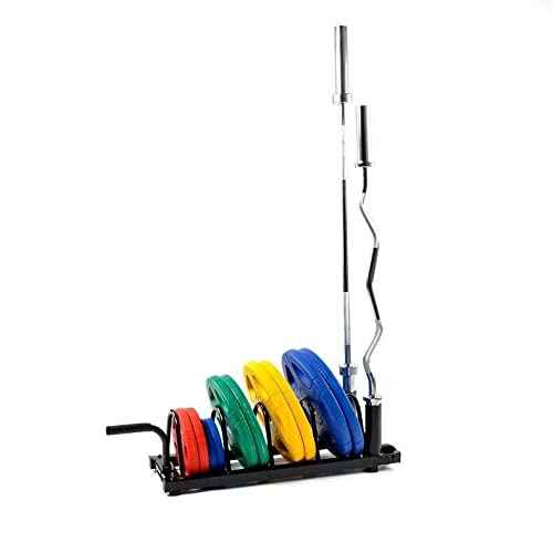 Yaheetech Horizontal Barbell Bumper Plate Rack Holder Olympic Bar Storage Rack with Handle and Wheels,Black