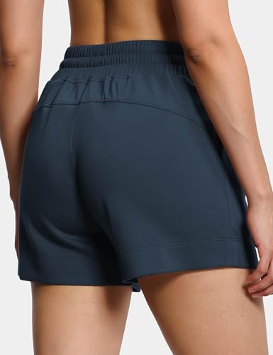 Women's Drawstring Sweat Shorts High Waisted Summer Workout Lounge Pants Navy Blue Medium