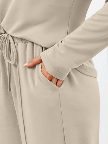 AUTOMET Women's Khaki Lounge Sweatsuits 2-Piece Set Medium Fall Outfits