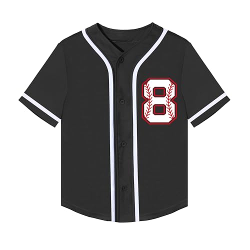Kids Baseball Jersey Birthday Boy Shirt Black 8th / 8 Years Old Personalized Sport Party Tee