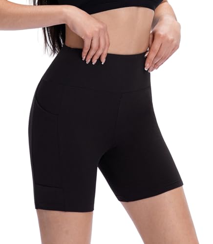 Workout Biker Shorts for Women High Waist Yoga Running Gym - Black, Small-Medium