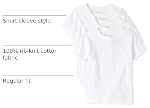 Children's Place Boys Short Sleeve Undershirt 4-Pack - Medium White
