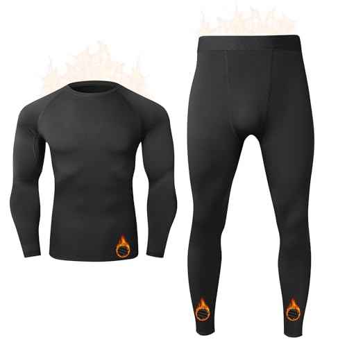 Men's Thermal Underwear Long Johns Fleece Lined Compression Pants Shirts Tops Athletic Base Layer Set Cold Weather