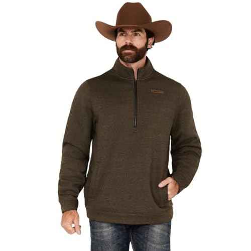 Cinch Men's Solid Quarter Zip Long Sleeve Pullover - MWK1913002 US Brown